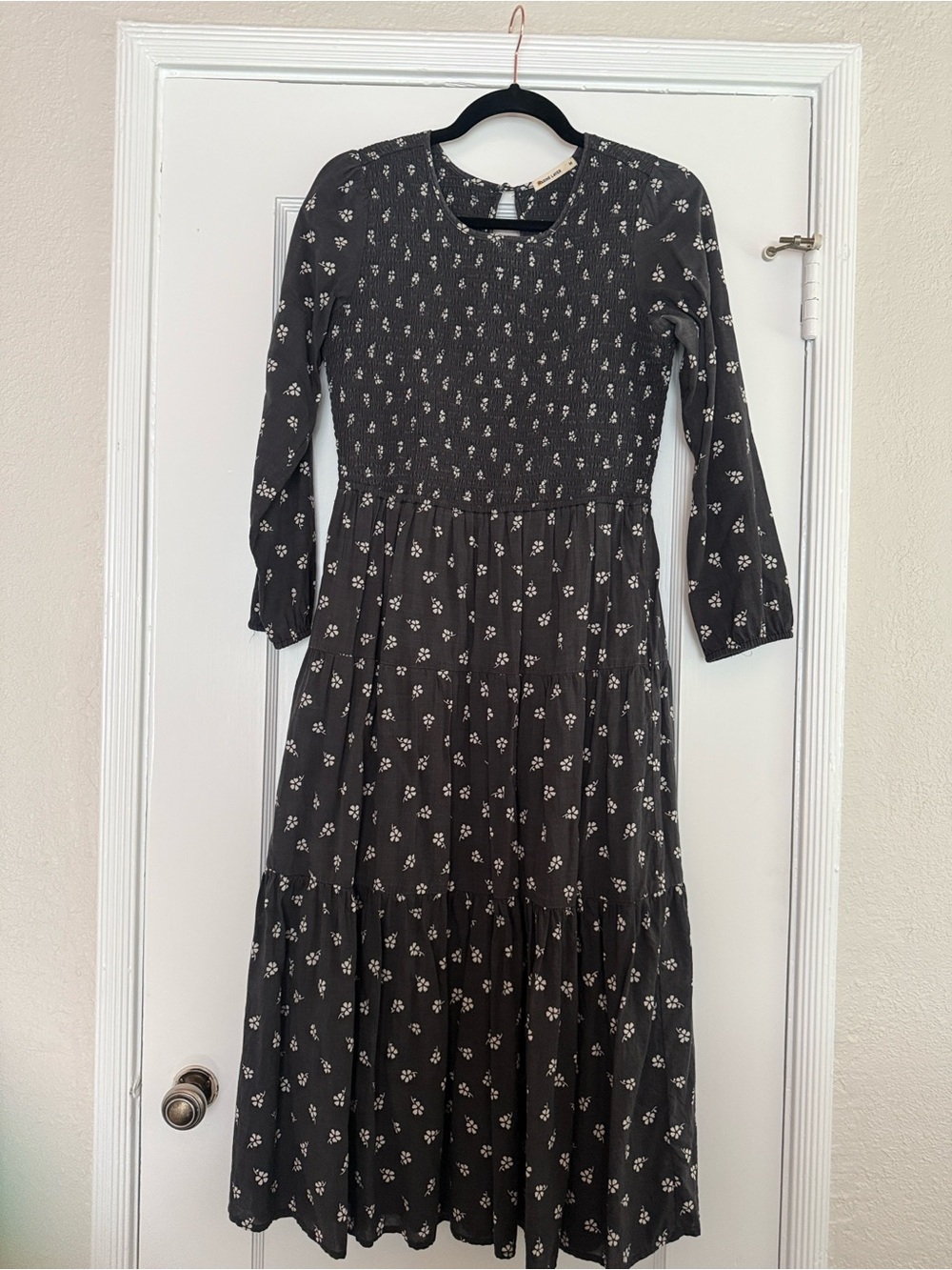 Marine Layer Smocked Midi Dress Black Floral - Medium